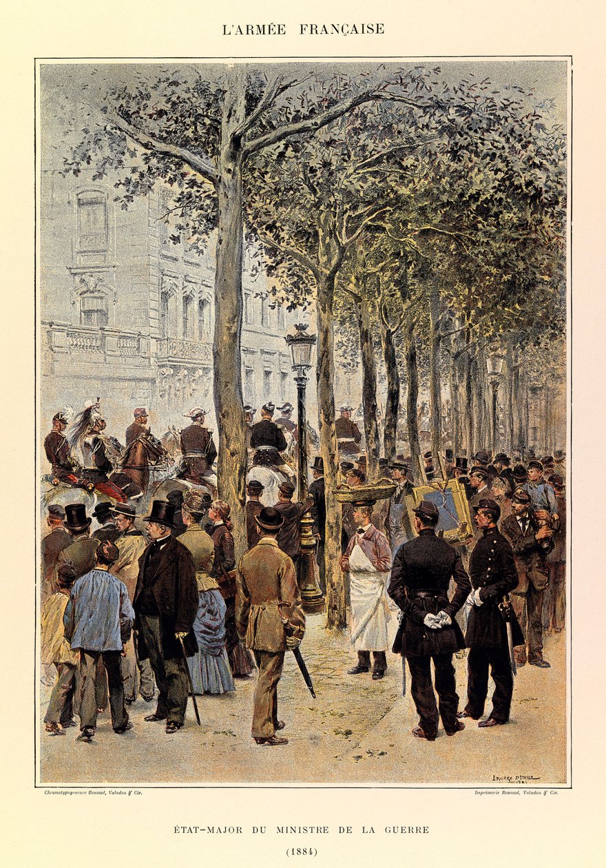 Kapteeni Jules Richardin ranskalaisen armeijan tyypit ja univormut, kuvittanut Edouard Detaille (1848-1912): Sotaministerin henkilökunta vuonna 1884, yksityinen kokoelma tekijältä Jean Baptiste Edouard Detaille