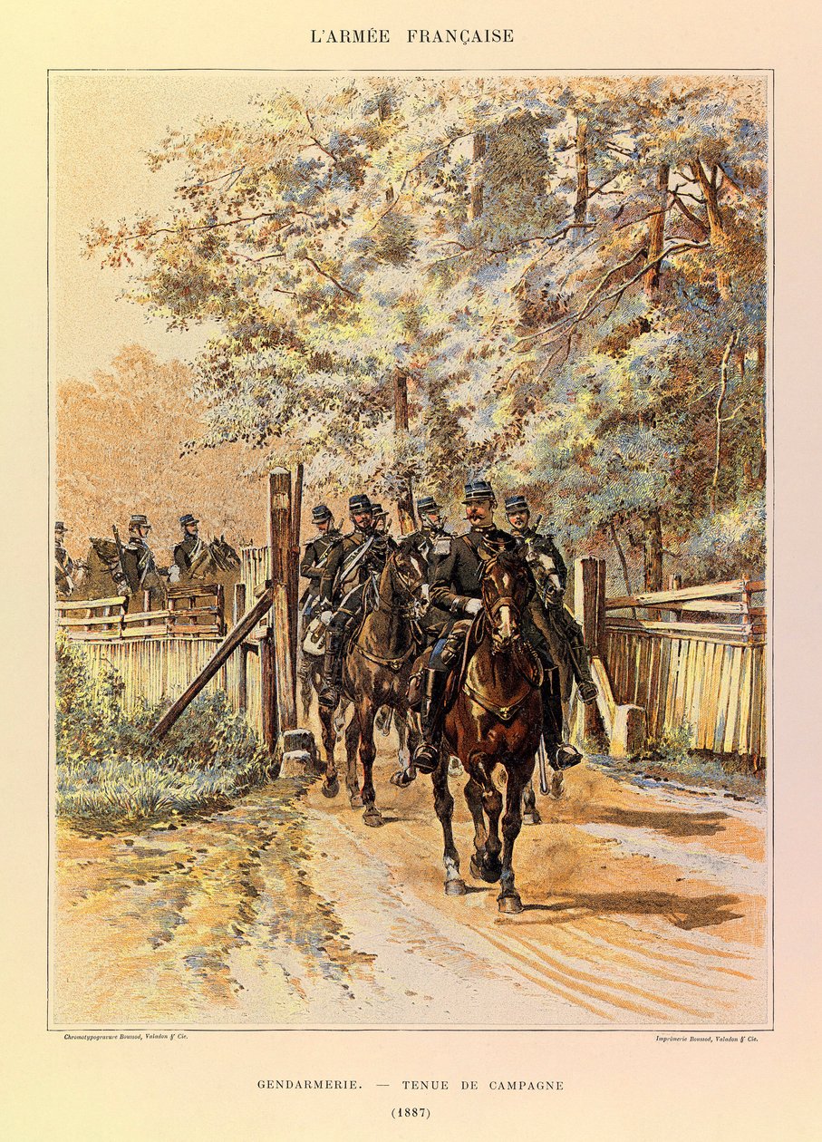 Kapteeni Jules Richardin ranskalaisen armeijan tyypit ja univormut, kuvittanut Edouard Detaille (1848-1912): Santarmi kenttäpuvussa vuonna 1887, yksityinen kokoelma tekijältä Jean Baptiste Edouard Detaille