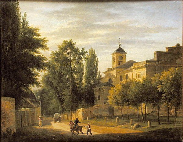 Näkymä Ville dAvrayn kirkosta n. 1820 tekijältä Jean Baptiste Gabriel Langlace