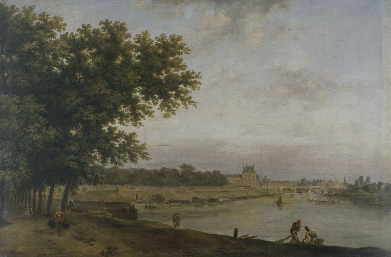 Tuileries ja Pont Royal Cours-la-Reine -kadulta katsottuna vuonna 1783 (öljy kankaalle). tekijältä Jean Baptiste Genillion