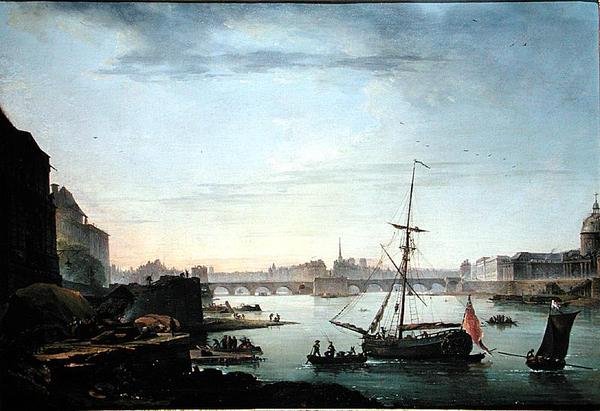 Näkymä Pont Neufille, Pariisi, aamun vaikutus (öljy kankaalle) (katso pari 155782) tekijältä Jean Baptiste Genillion