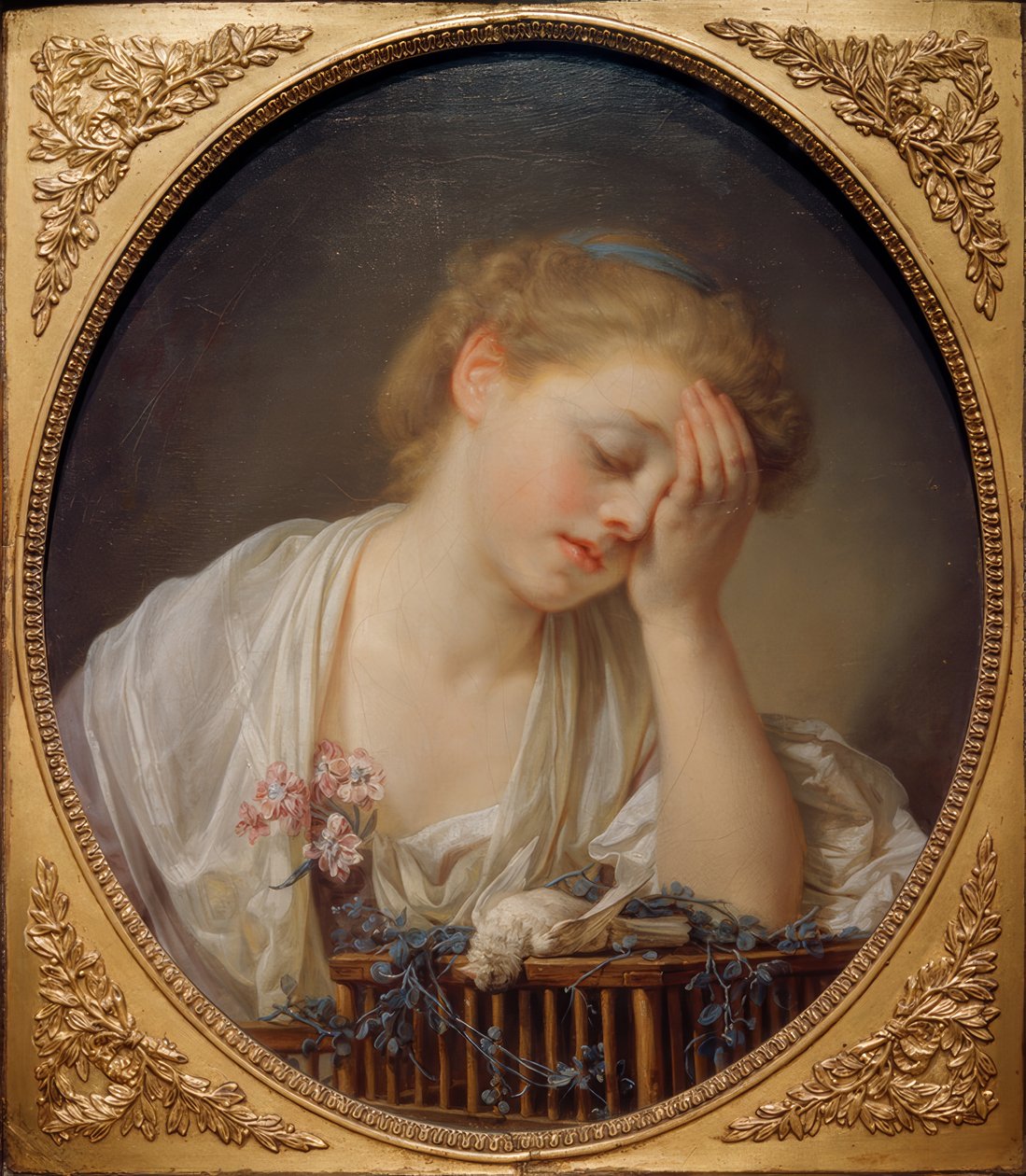 Nuori tyttö, joka itkee kuollutta lintuaan tekijältä Jean Baptiste Greuze