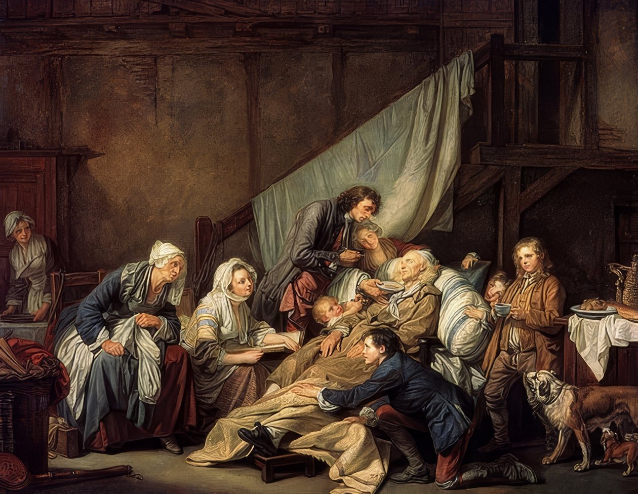 Hyvän kasvatuksen hedelmät (Paralyyttinen). 1763 tekijältä Jean Baptiste Greuze