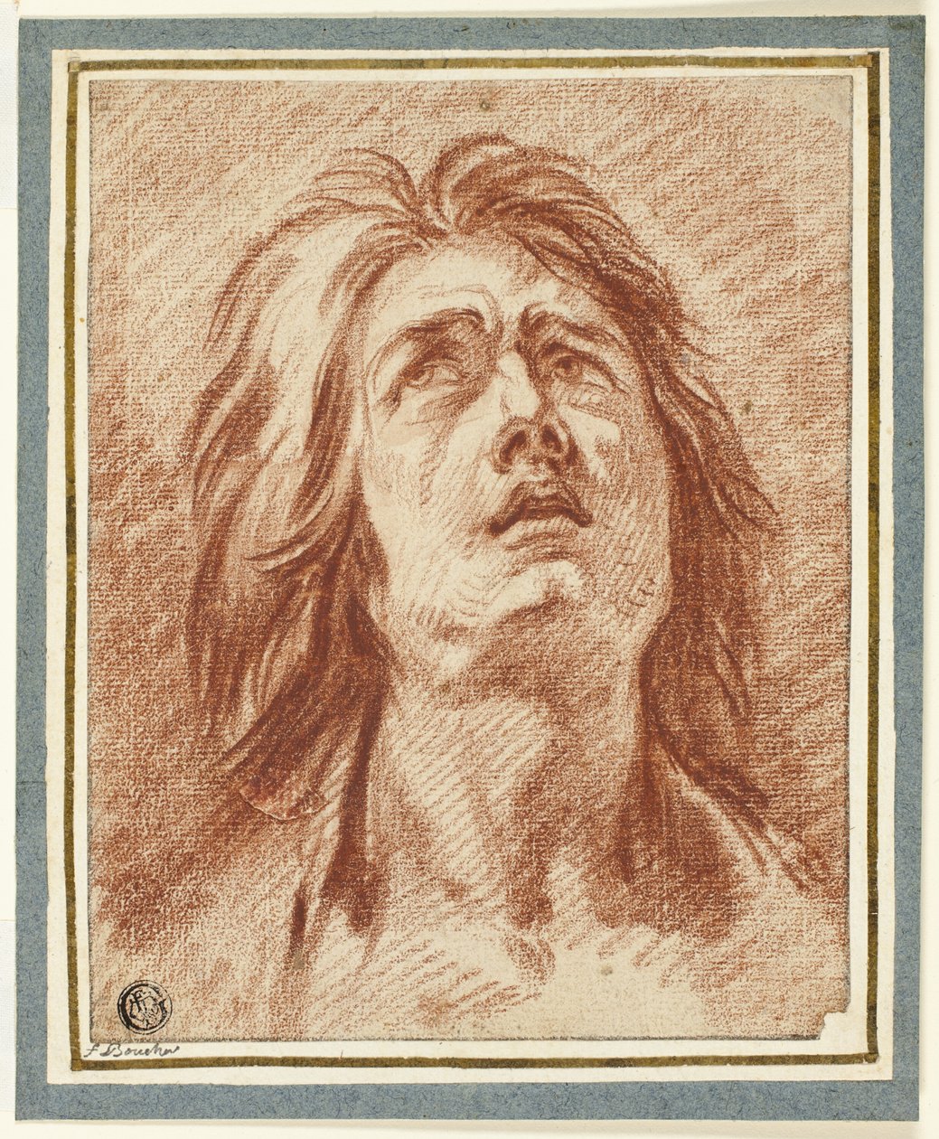 Hätä: Naisen pää katselee ylöspäin tekijältä Jean Baptiste Greuze