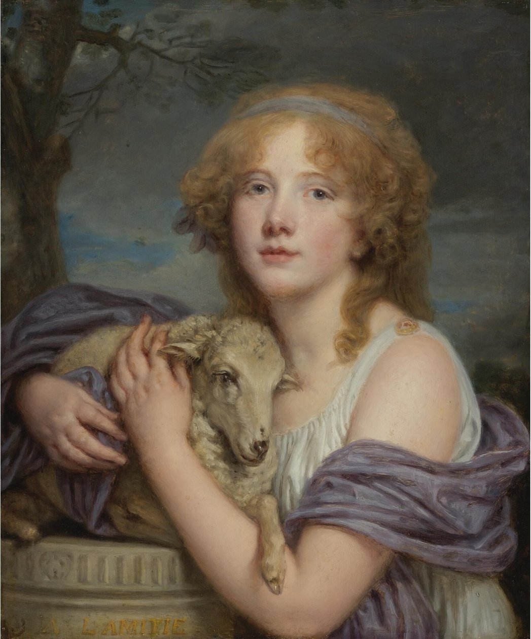Tyttö karitsan kanssa tekijältä Jean Baptiste Greuze