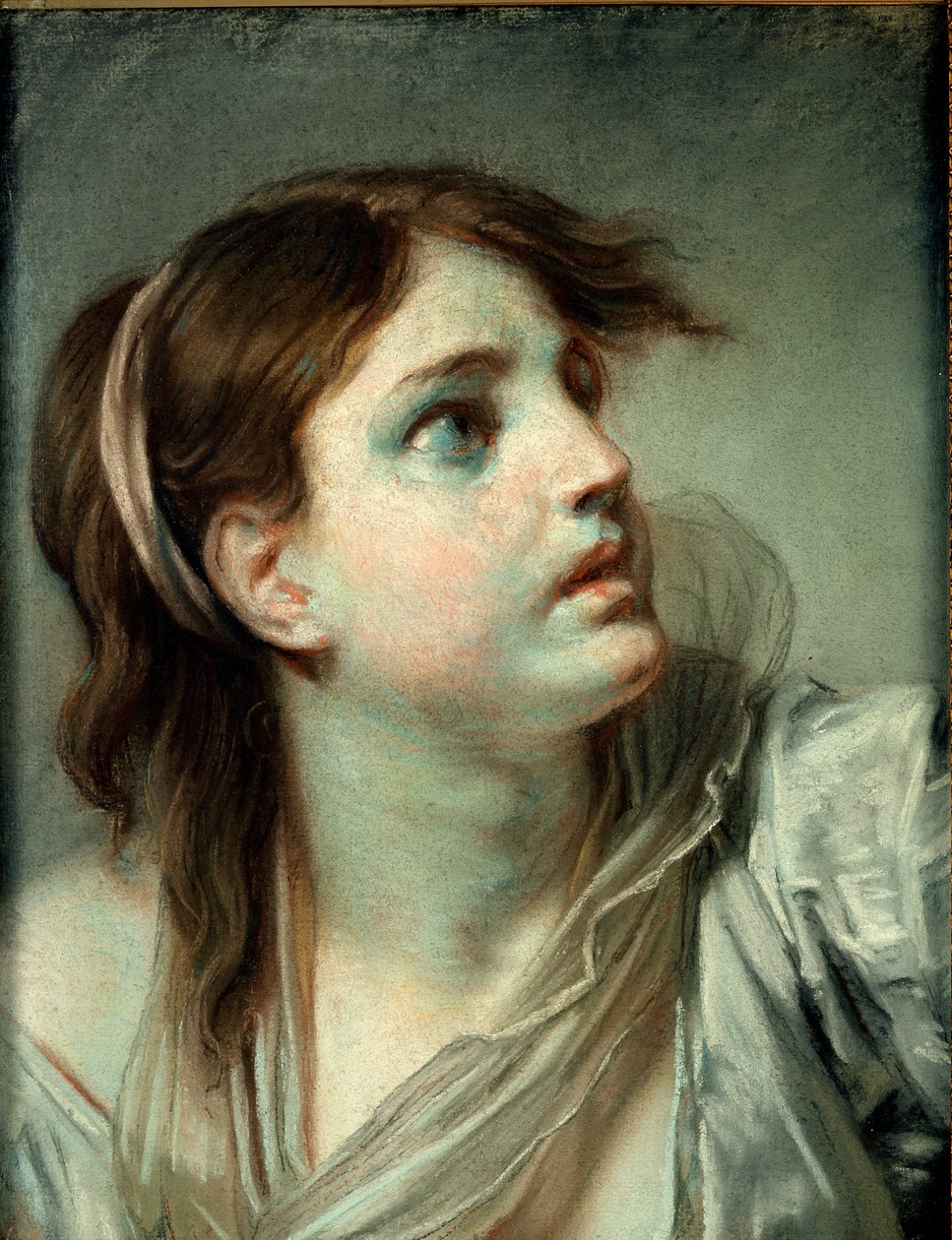 Nuoren tytön pää (pastelli paperille) tekijältä Jean Baptiste Greuze