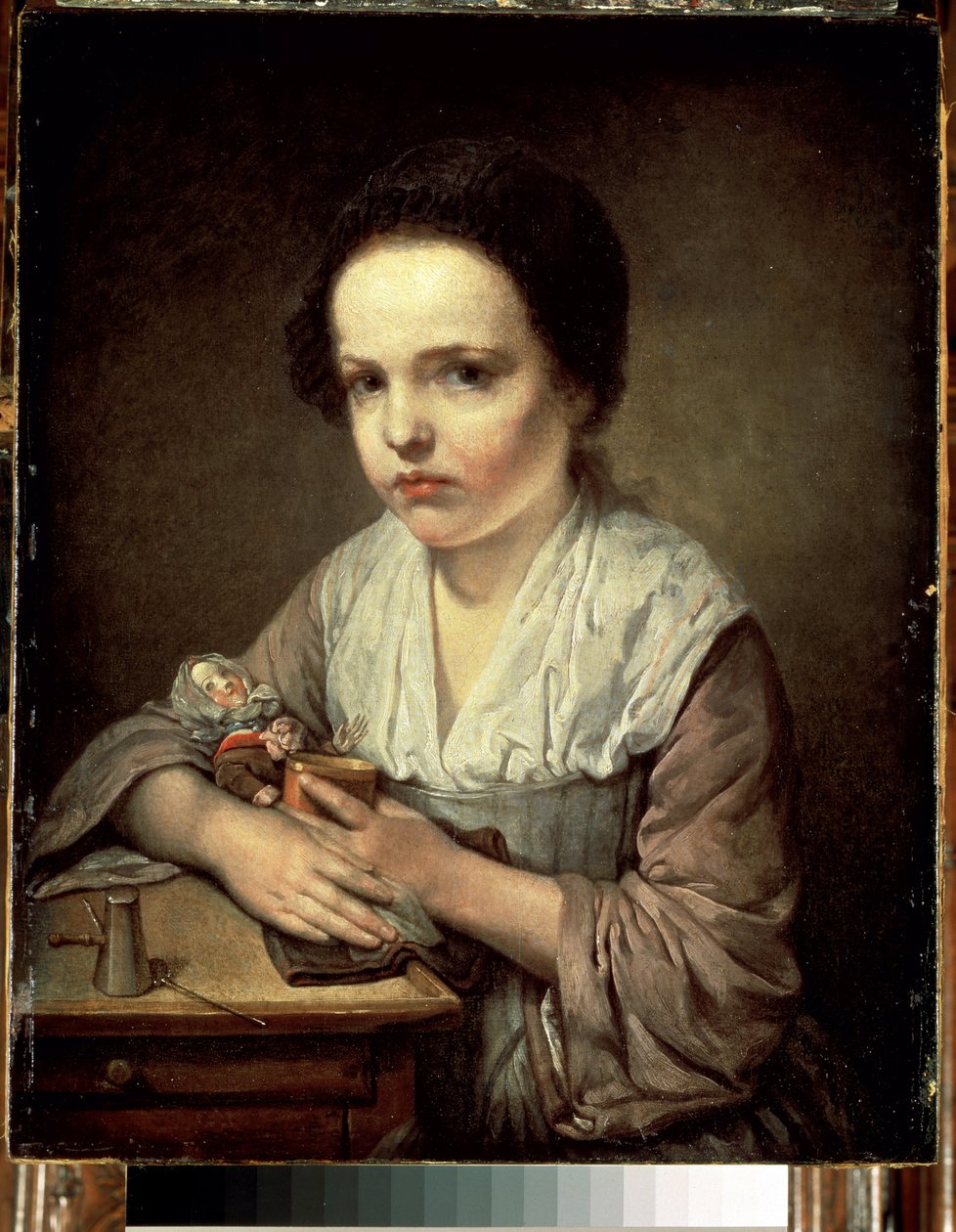 ""Petite fille a la poupee"" (Tyttö nuken kanssa) Jean Baptiste Greuzen (1725-1805) maalaus 1750 Mitat 65x55 cm Eremitaaši, Pietari tekijältä Jean Baptiste Greuze