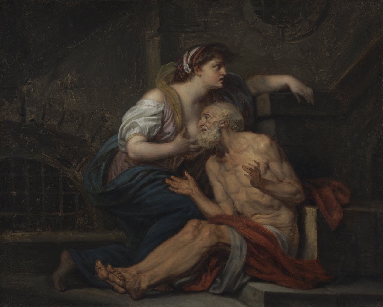 Simon ja Pero, Roman Charity, n.1767 (öljy kankaalle) tekijältä Jean Baptiste Greuze