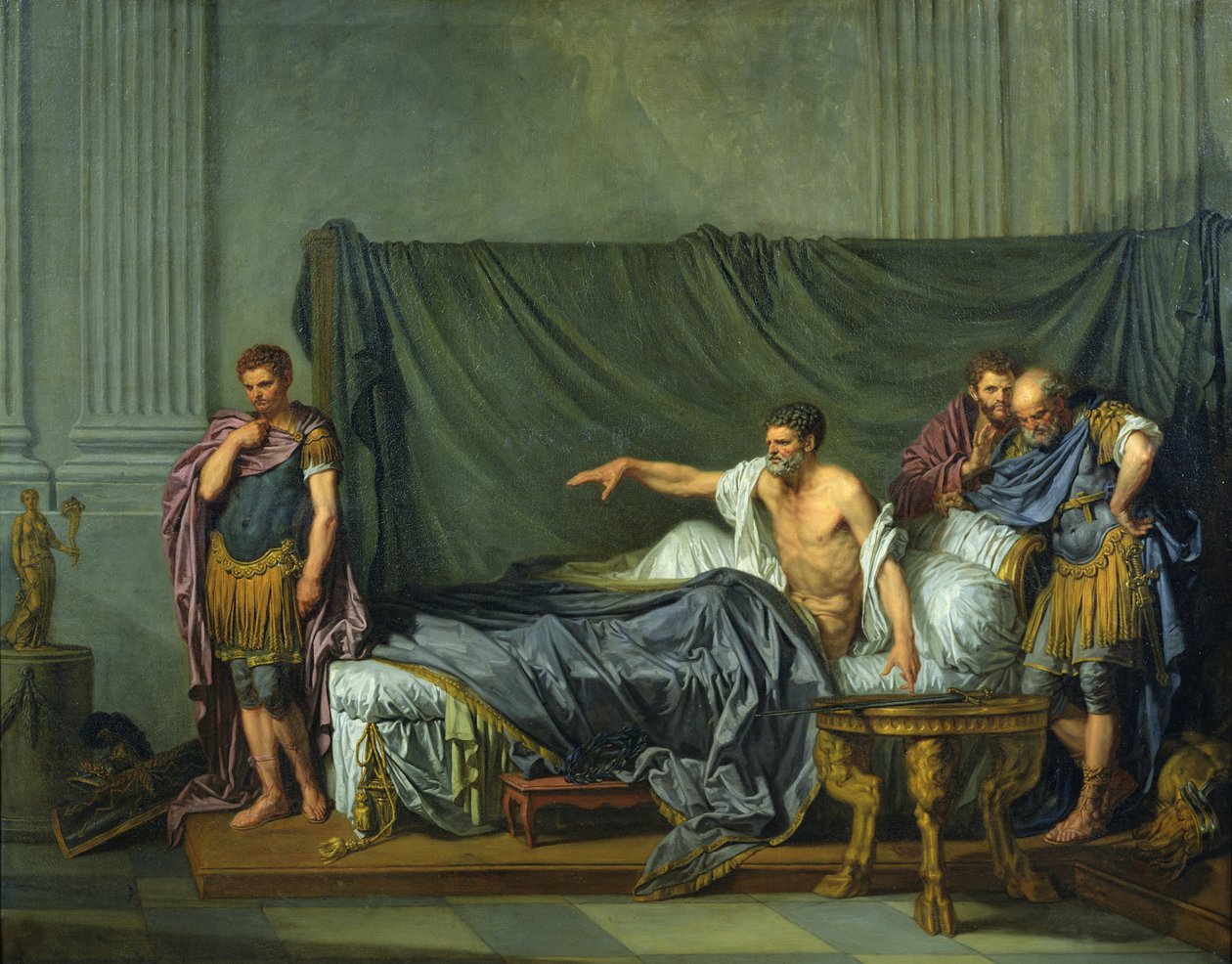 Keisari Severus nuhteli poikaansa Caracallaa, koska hän halusi murhata hänet, 1769 tekijältä Jean Baptiste Greuze