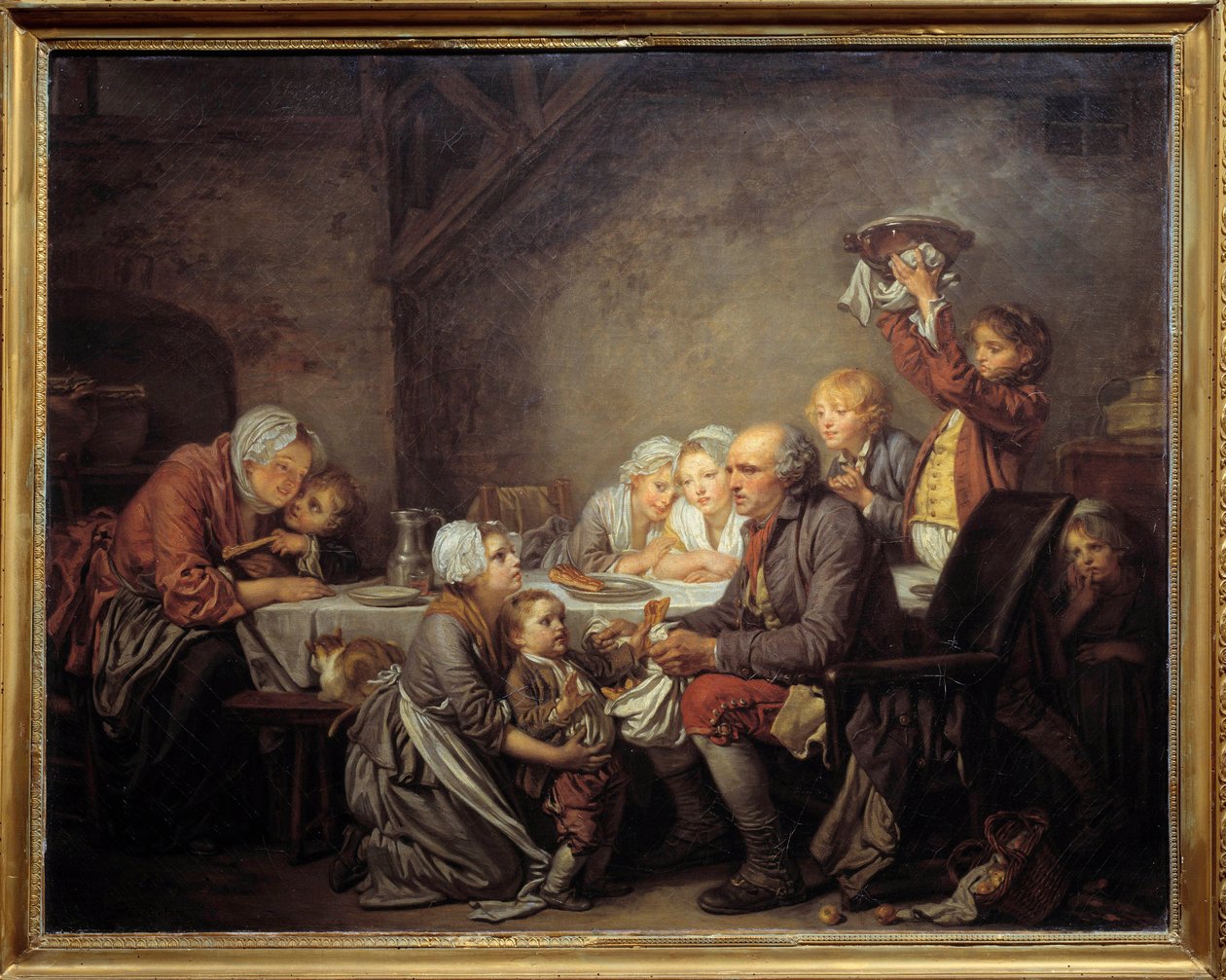 Kuninkaiden kakku Perhe, joka jakoi kakun loppiaisen juhlassa. Jean Baptiste Greuzen (1725-1805) maalaus 1774 su. 0,72x0,91 m Montpellier musee Fabre tekijältä Jean Baptiste Greuze