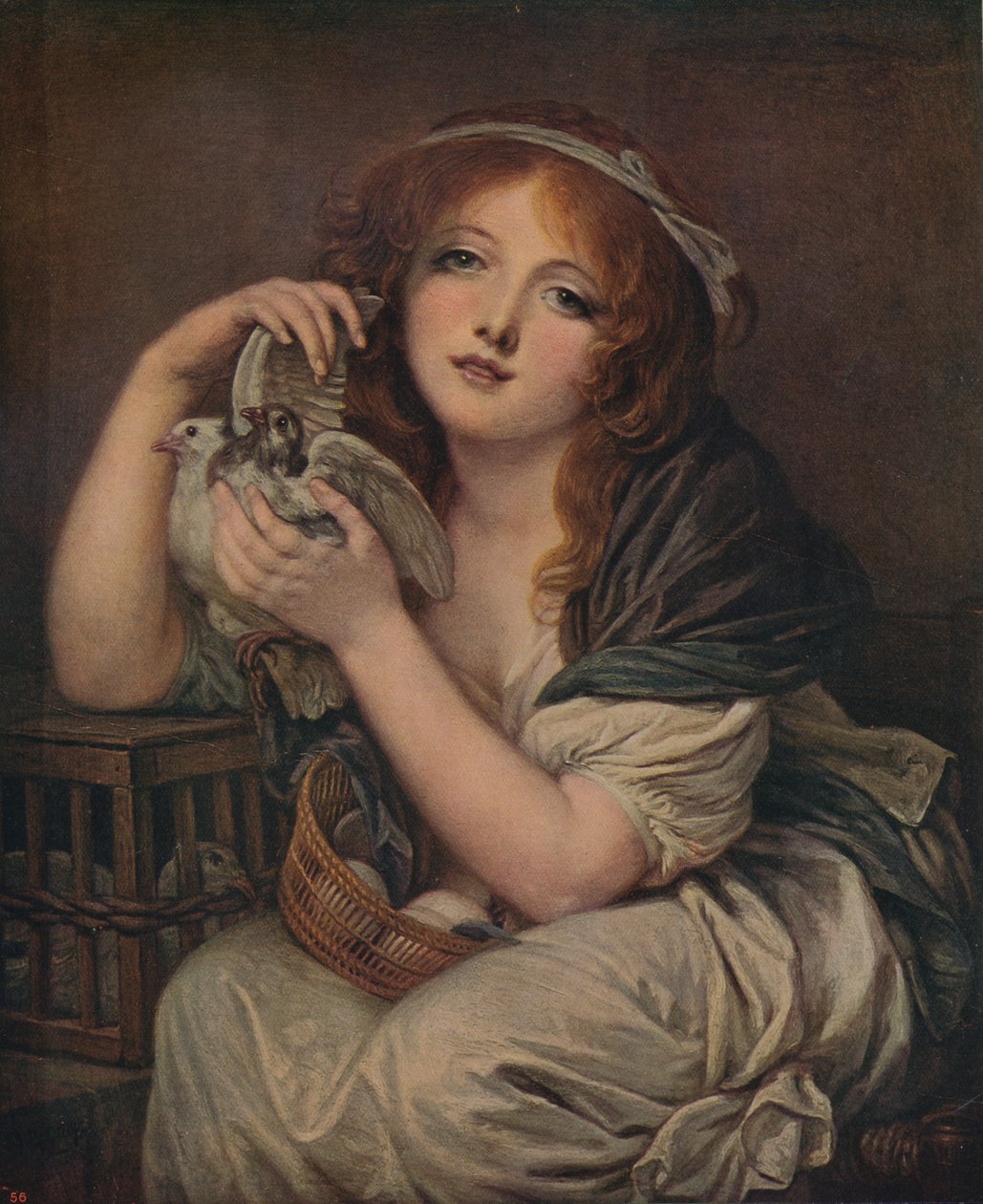 Nainen kyyhkysten kanssa, 1799-1800, n. 1915 tekijältä Jean Baptiste Greuze