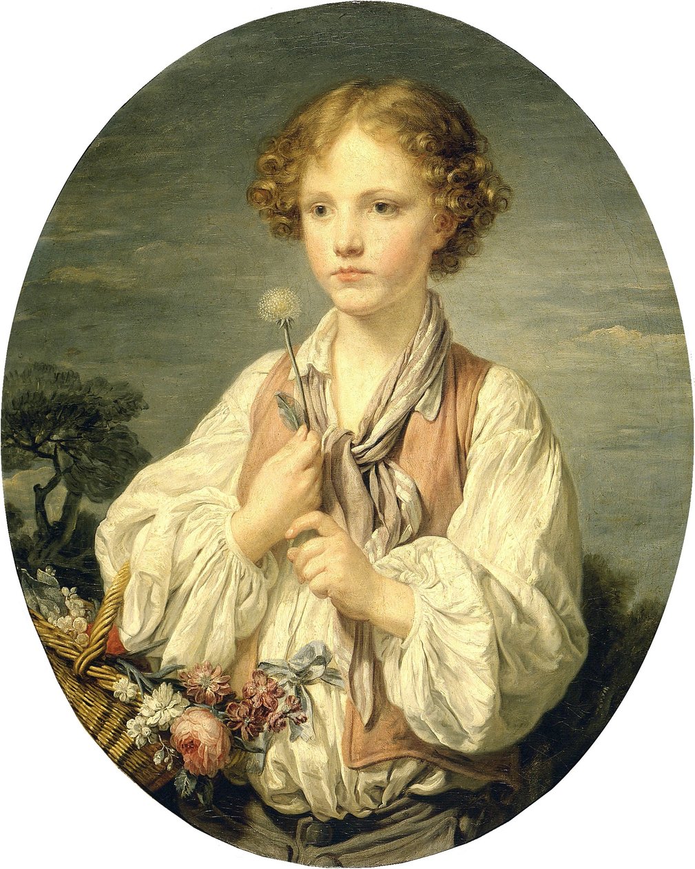 Nuori paimen pitelee kukkaa tekijältä Jean Baptiste Greuze