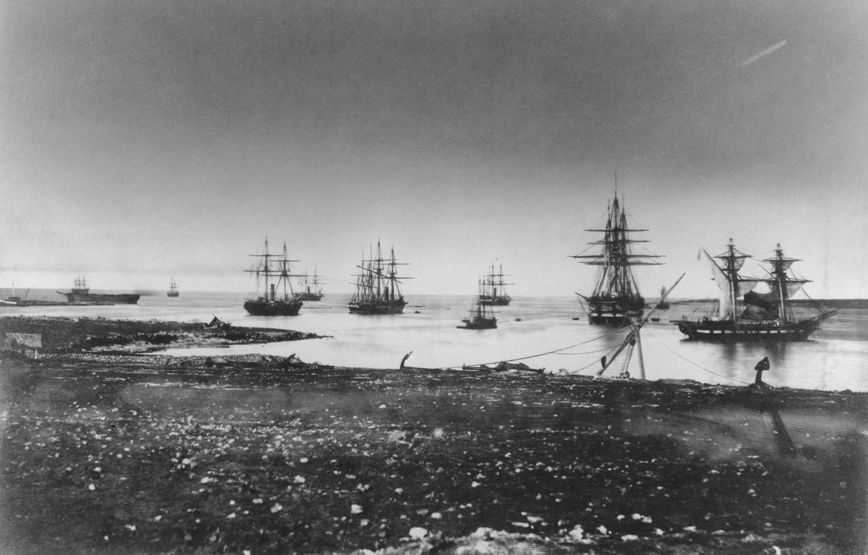 Krimin sota, ranskalainen laivue, sisääntulo satamaan, 1855 tekijältä Jean Baptiste Henri Durand Brager