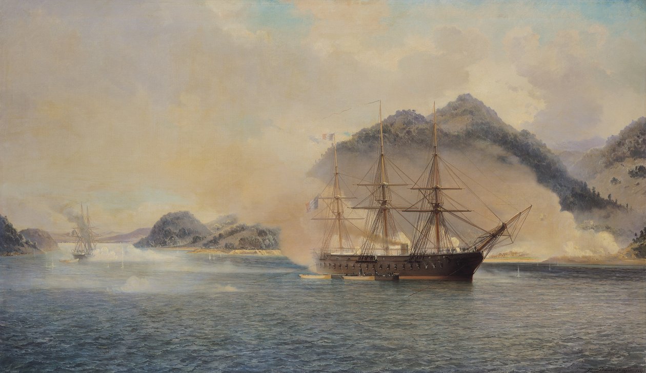Meritaistelu Shimonoseki-salmessa, 20. heinäkuuta 1863, 1865 tekijältä Jean Baptiste Henri Durand Brager