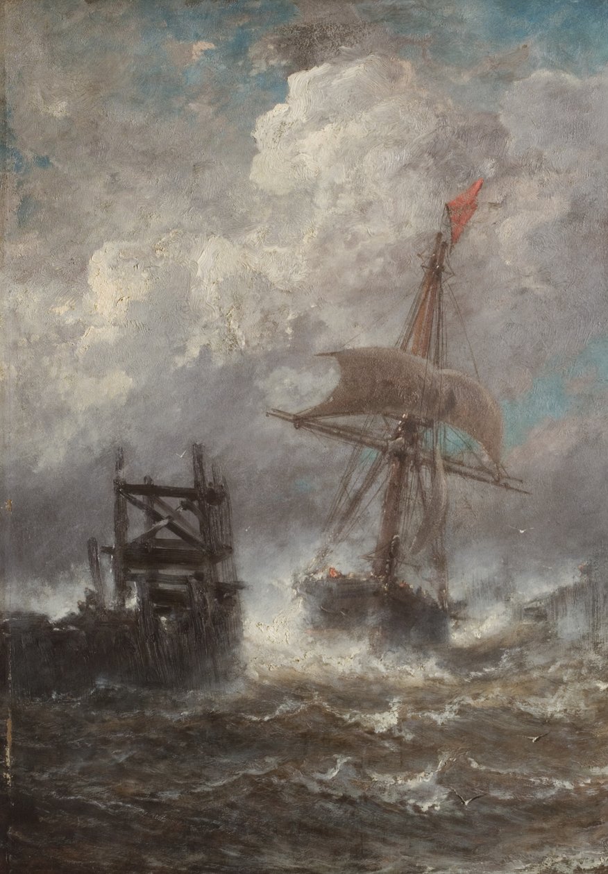 Merimaisema laivan kanssa, 1870 tekijältä Jean Baptiste Henri Durand Brager