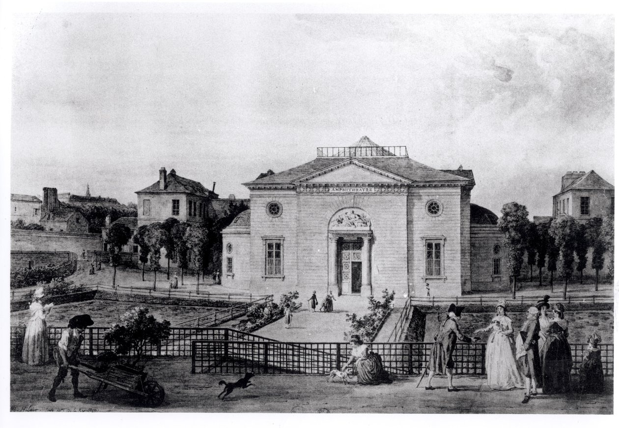 Jardin des Plantesin suuri amfiteatteri Pariisissa vuonna 1794, E.T. Hamyn teoksesta "Le Museum d