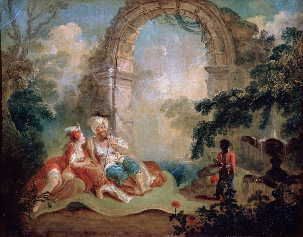 Turkin pasha ja odalisque, 1700-luvun loppu tai 1800-luvun alku. tekijältä Jean Baptiste Hilair
