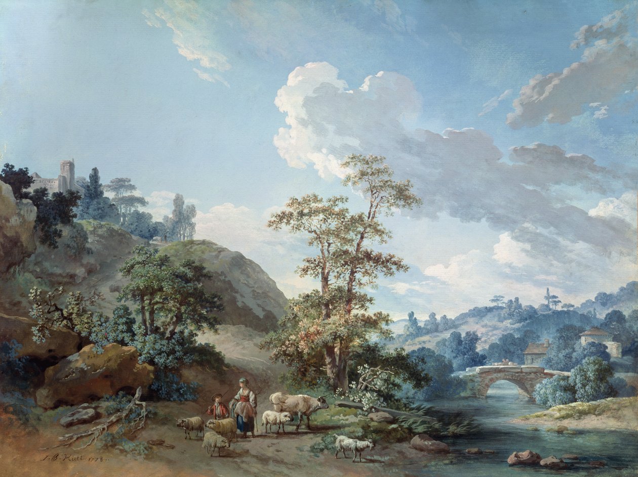 Silta laaksossa, 1778 (guassi) tekijältä Jean Baptiste Huet