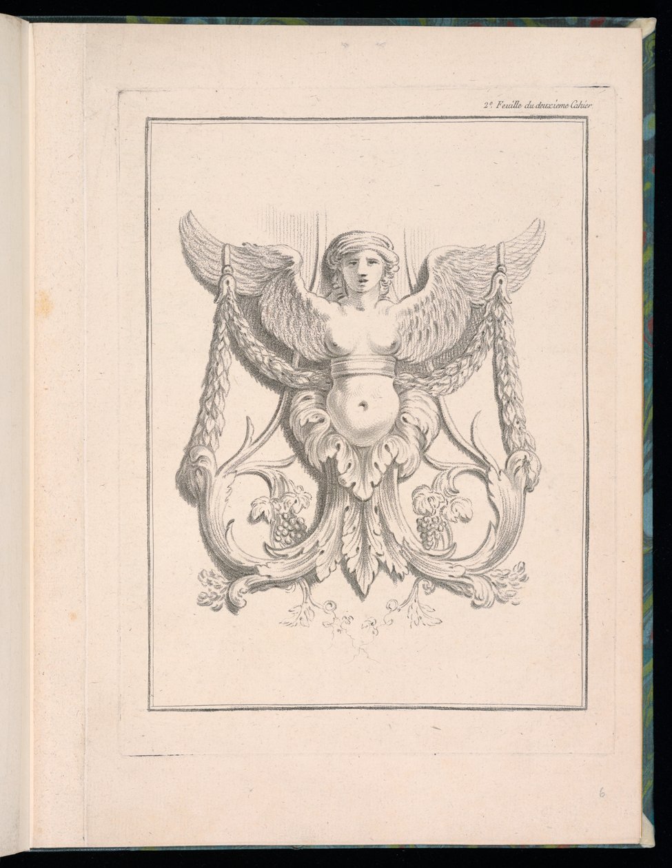 Suunnittelu sfinksille, pl. 2, Deuxieme Cahiers des arabesques dessinés par J.B. Huet... [Kirja 2, Portfolios of Arabesques Designed by J.B. on] tekijältä Jean Baptiste Huet