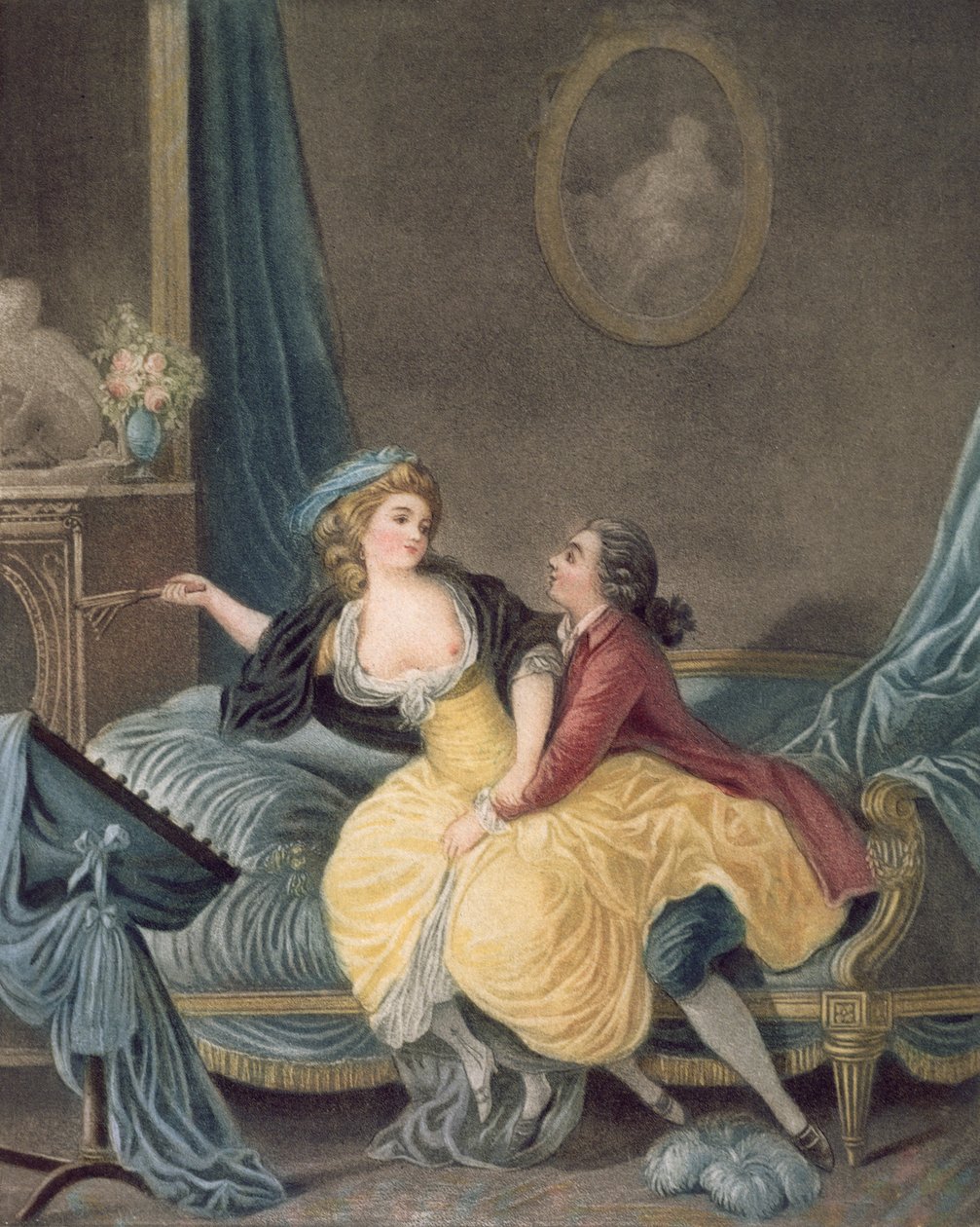 "The Broken Fan", 1700-luvun loppu (värikaiverrus) tekijältä Jean Baptiste Huet