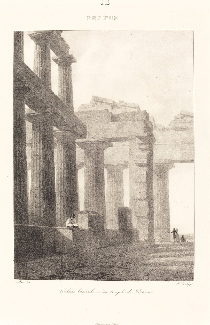 Paestumin temppelin sivugalleria tekijältä Jean Baptiste Isabey