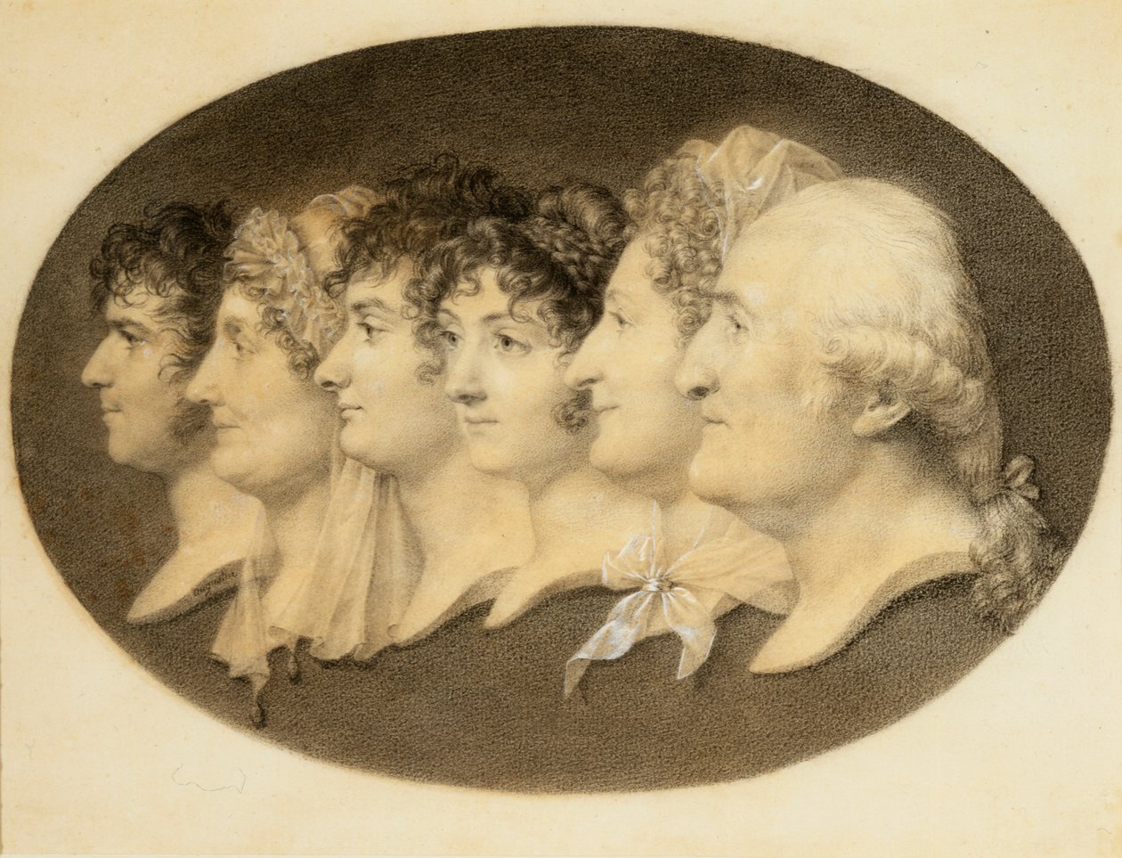 Profiilimuotokuva Augustinista ja hänen perheestään tekijältä Jean Baptiste Jacques Augustin