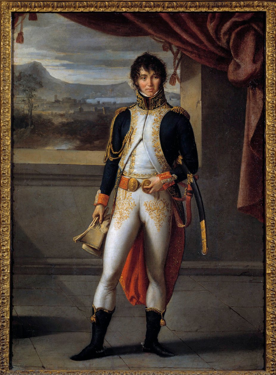 Täyspitkä muotokuva Joachim Muratista (1767-1815) Ranskan marsalkka Jean Baptiste Joseph Wicarin (1762-1834) maalaus 1808 su. 0,56 x 0,73 m Lille, Taidemuseo - Ranskan marsalkka Joachim Murat (1767-1815) täyspitkä muotokuva. Maalaus Jean B tekijältä Jean Baptiste Joseph Wicar