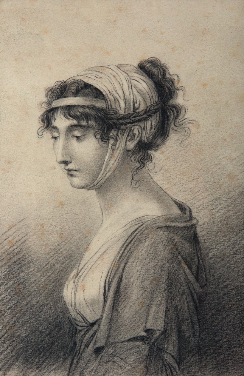 Pauline Bonaparten, prinsessa Borghesen muotokuva (musta lyijy paperilla) tekijältä Jean Baptiste Joseph Wicar