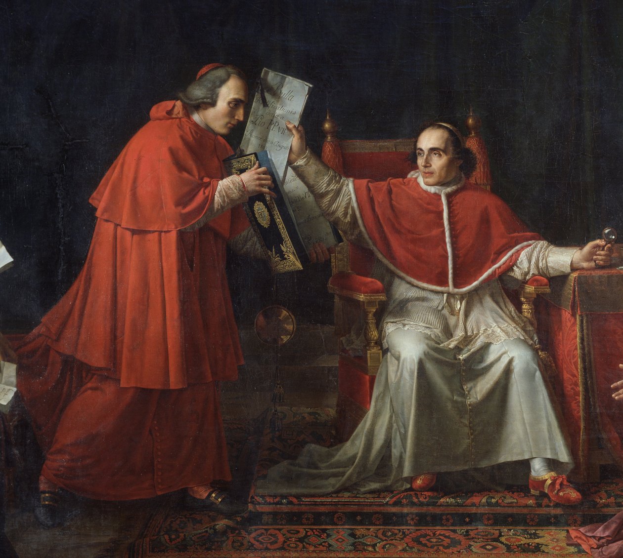 Paavi Pius VII:n (1742 - 1823) allekirjoitus Ranskan ja Pyhän piirityksen (Saint Siege) välisen konkordaatin 15. elokuuta tekijältä Jean Baptiste Joseph Wicar