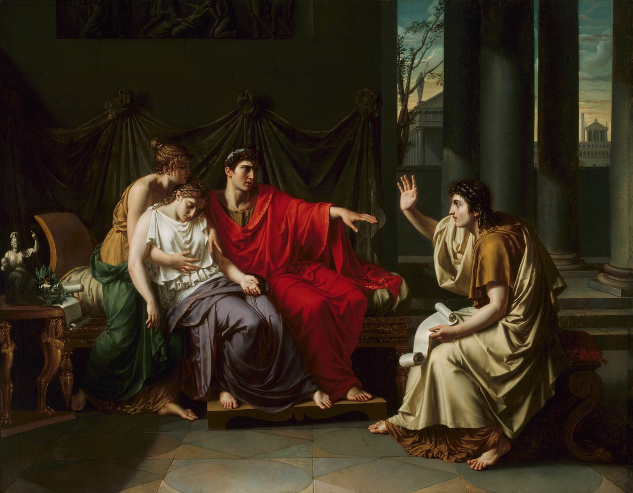 Vergilius lukee Aeneista Augustukselle, Octavialle ja Livialle, 179093. tekijältä Jean Baptiste Joseph Wicar