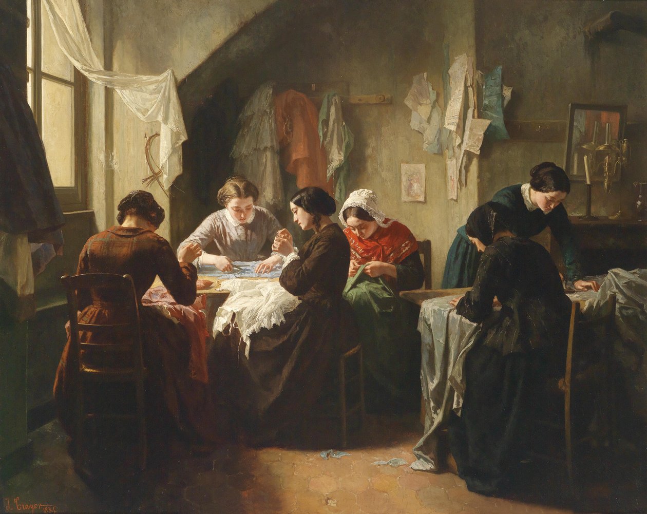 Bretonische Schneiderinnen tekijältä Jean Baptiste Jules Trayer