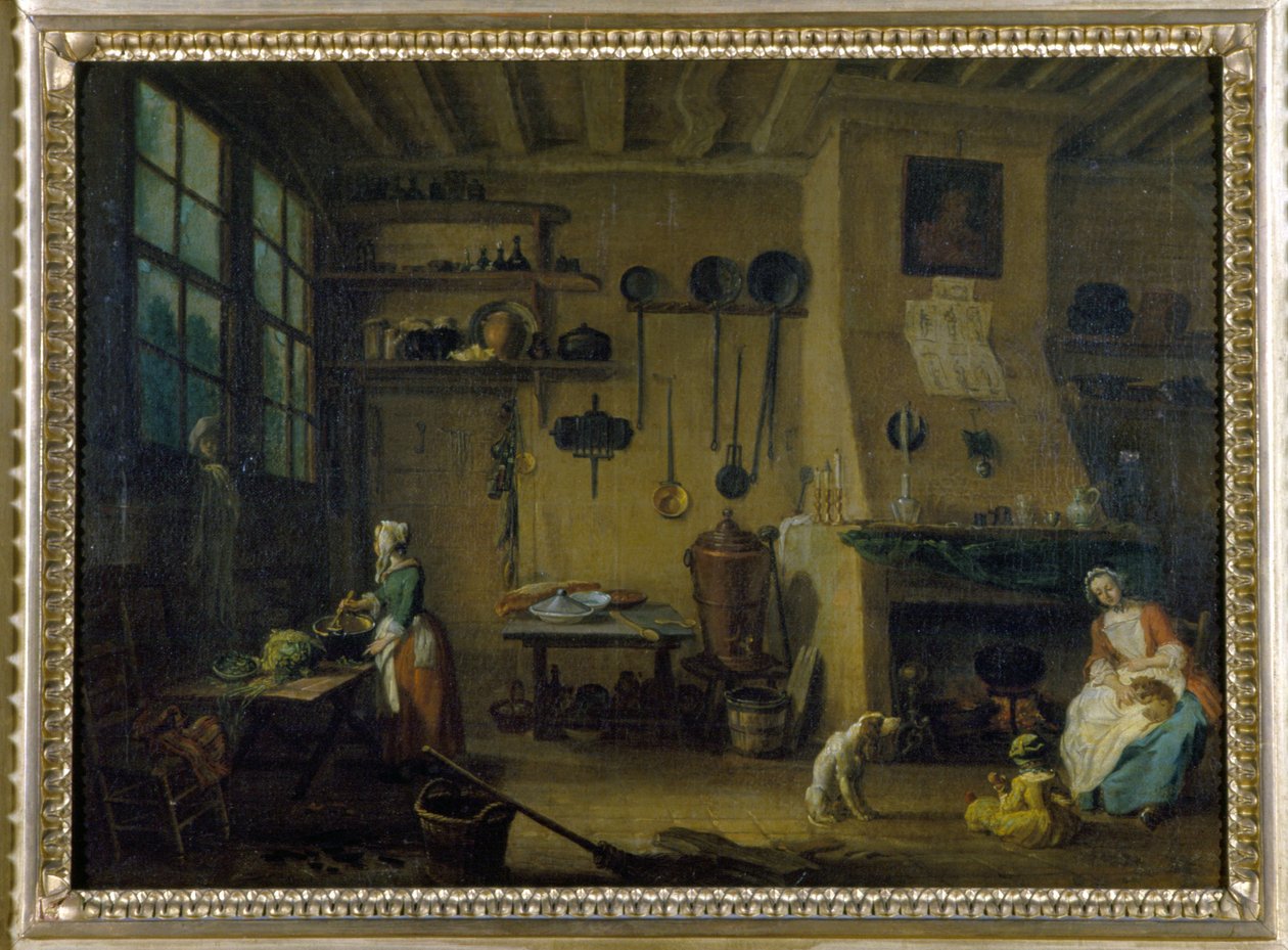 Porvarillinen keittiö - J.B Lallemandin (1716 - 1803) maalaus, 1600-luvun loppu, Dijonin taidemuseo. tekijältä Jean Baptiste Lallemand