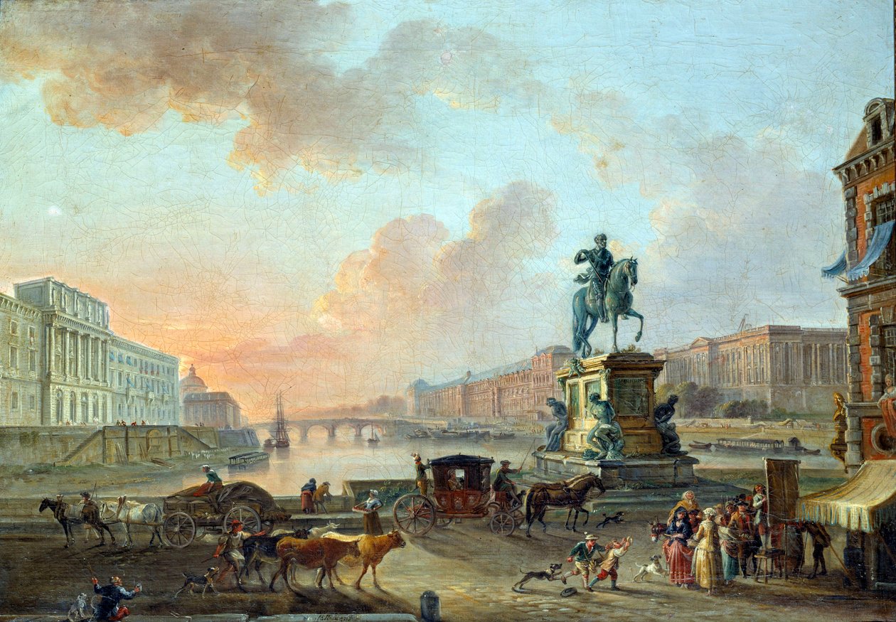 Näkymä Monnaielle, Pont Royalille ja Louvrelle Pont Neufilta noin 1775 Jean Baptiste Lallemandin (1710-1803) maalaus 1775 su. 0,53x0,64 m Pariisi, Musee Carnavalet tekijältä Jean Baptiste Lallemand