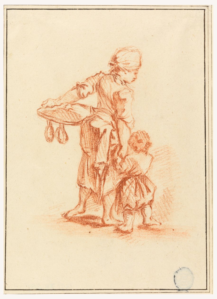 Piirros, Nainen johdattamassa lasta, 1750-75 tekijältä Jean Baptiste Le Prince