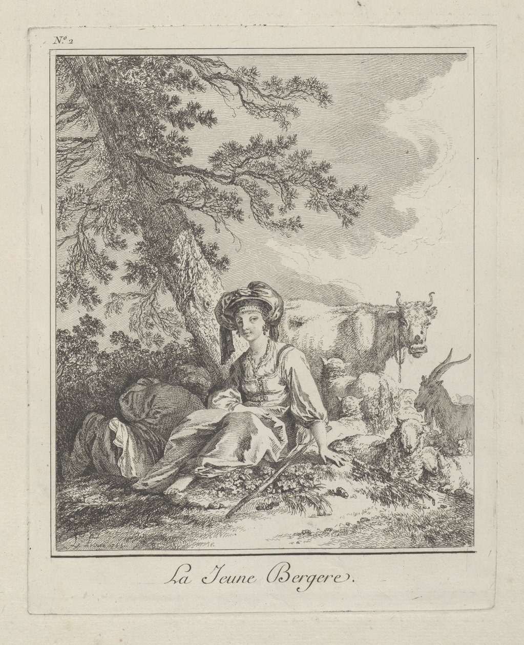 Nuori paimentar, toinen levy julkaisusta Miscellaneous Clothing of the Peoples of the North, 1765 tekijältä Jean Baptiste Le Prince