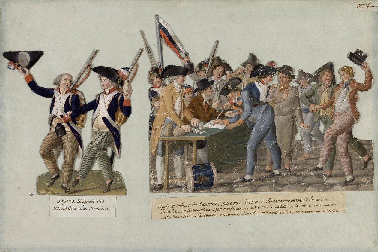 Vapaaehtoisten lähtö vallankumouksellisiin armeijoihin, n. 1793. tekijältä Jean Baptiste Lesueur