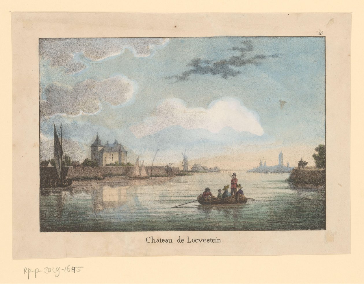 Näkymä Loevesteinin linnalle Waalilta Chateau de Loevestein (otsikko esineessä) Matka Alankomaiden Yhdistyneen kuningaskunnan läpi (sarjan nimi) Voyage pittoresque dans le royaume des Pays Bas (...) (sarjan nimi) tekijältä Jean Baptiste Madou (possibly)