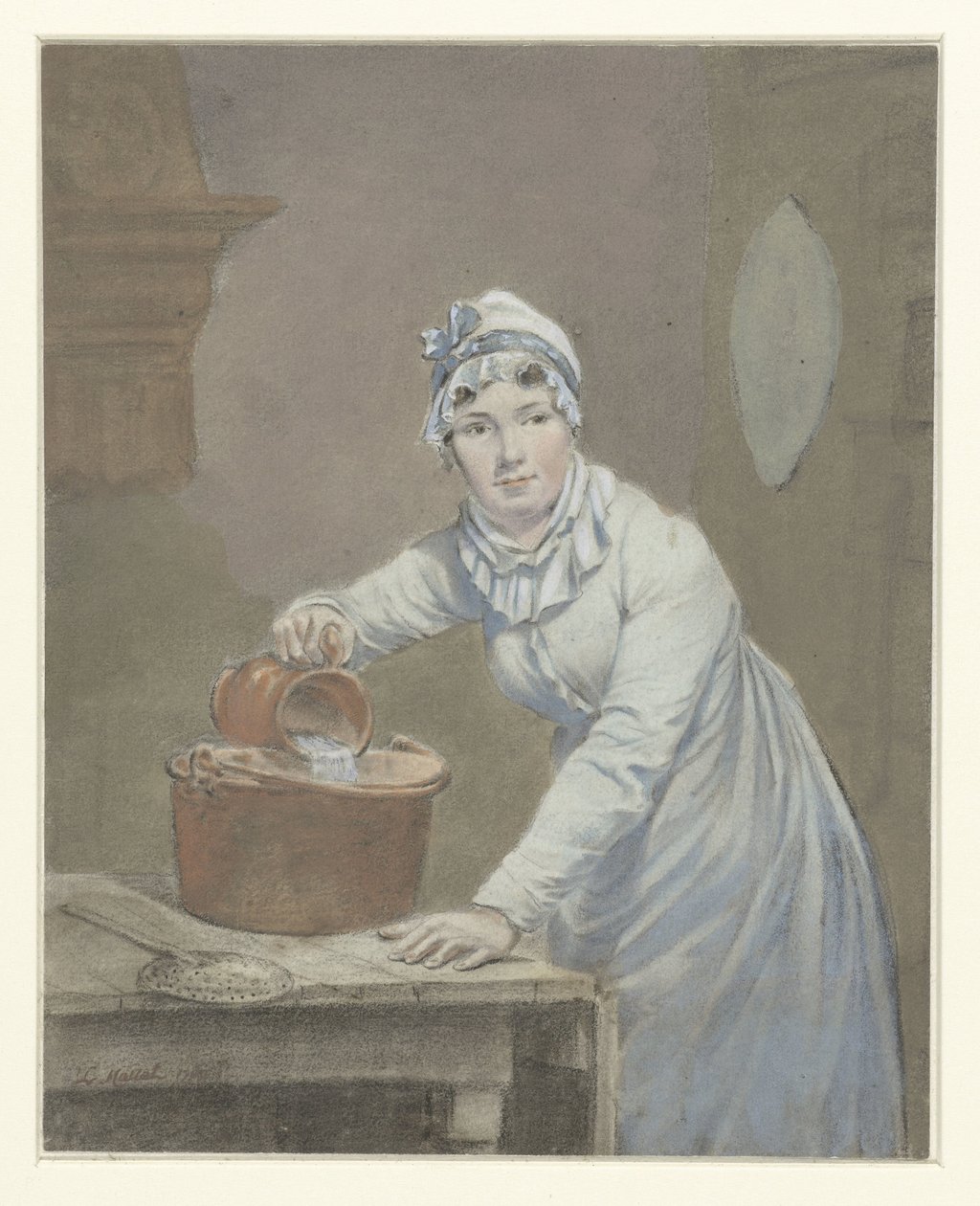Maid kaataa maitoa kattilaan tekijältä Jean Baptiste Mallet (possibly)