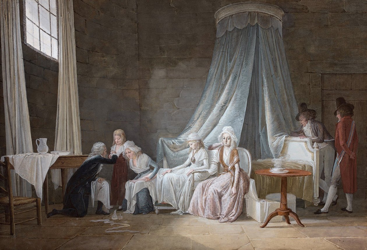 Brunier paransi Madame Royalen 24. tammikuuta 1793. Kuninkaallinen perhe Templen vankilassa. tekijältä Jean Baptiste Mallet