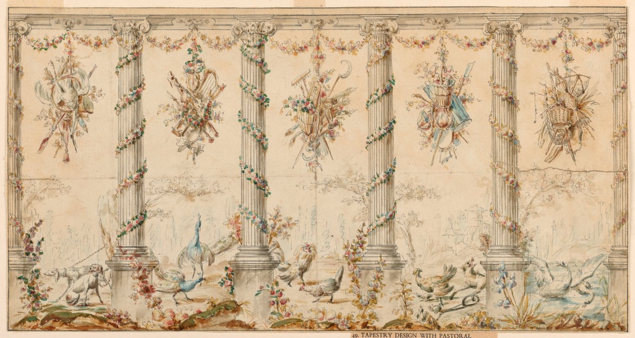 Piirustus, Maalaiselämää käsittelevä seinävaatehanke, 1780-95. tekijältä Jean Baptiste Marie Huet