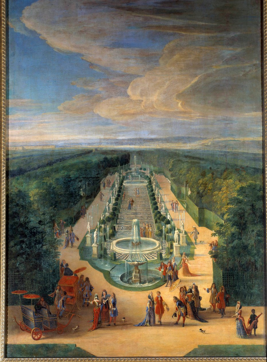 Näkymä Galerie des Antiquesin lehdosta Versaillesin puutarhoissa Jean-Baptiste Martinin (vanhin) maalaus (1659-1735) Noin 1688 su. 2x1,4 m Versailles, musee du chateau tekijältä Jean Baptiste Martin