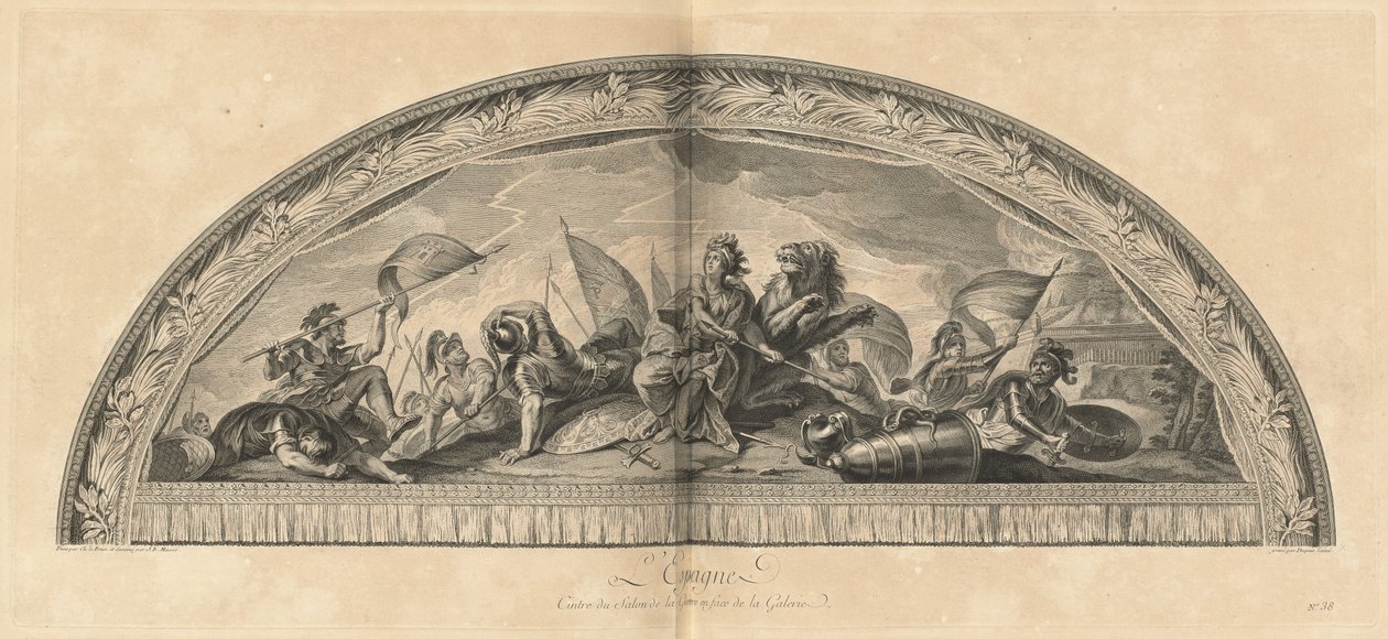 Espanja Salon de la Guerren ripustin gallerian edessä (Espanja, sotasalon keskus galleriaa vastapäätä) [pl. 38] tekijältä Jean Baptiste Masse