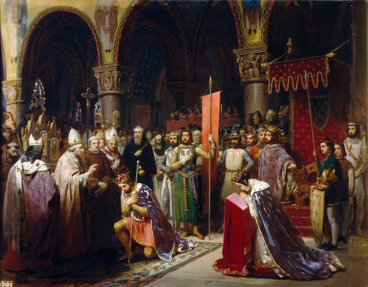 Kuningas Ludvig VII ottaa standardin Saint-Denisissä tekijältä Jean Baptiste Mauzaisse