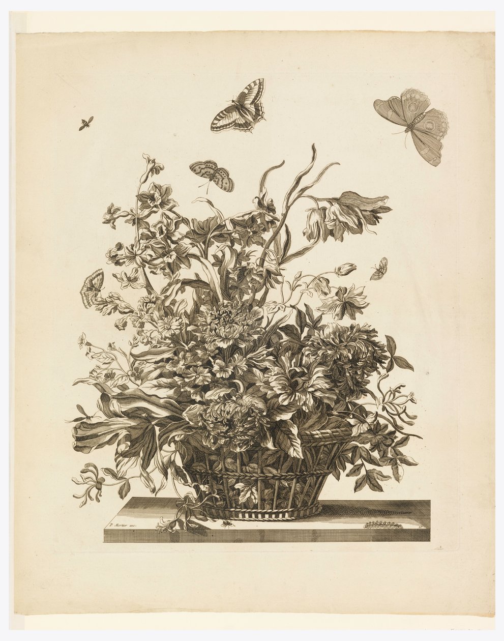 Lautanen 10, sarjasta Flowers in a Basket (Kukkia korissa). tekijältä Jean Baptiste Monnoyer