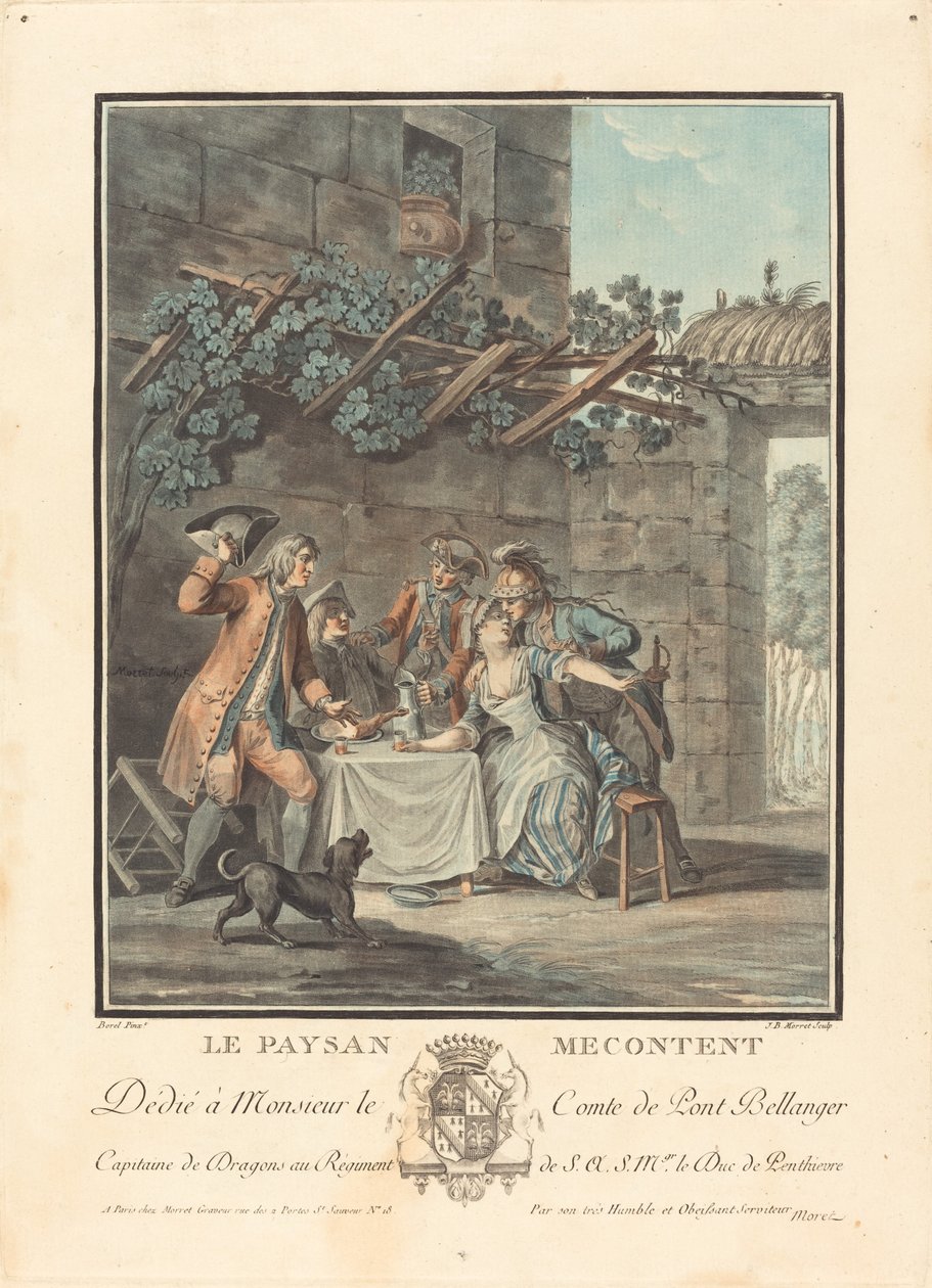 Tyytymätön talonpoika tekijältä Jean Baptiste Morret after Antoine Borel