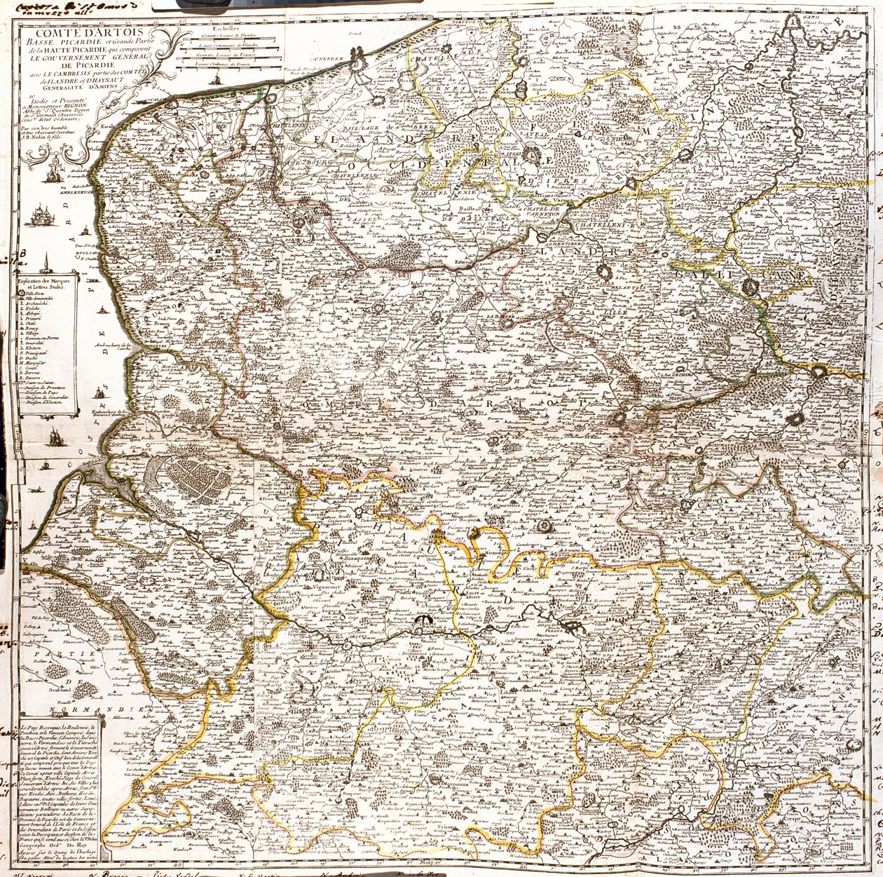 Artoisin (Ranska) ja Flanderin (Belgia, Alankomaat) kartta (kaiverrus tekijältä Jean Baptiste Nolin