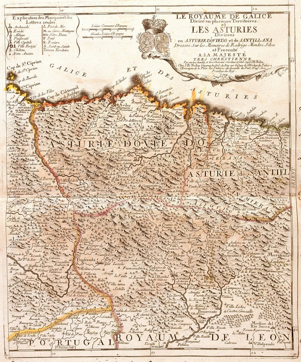 Asturian kartta (Espanja) (kaiverrus tekijältä Jean Baptiste Nolin