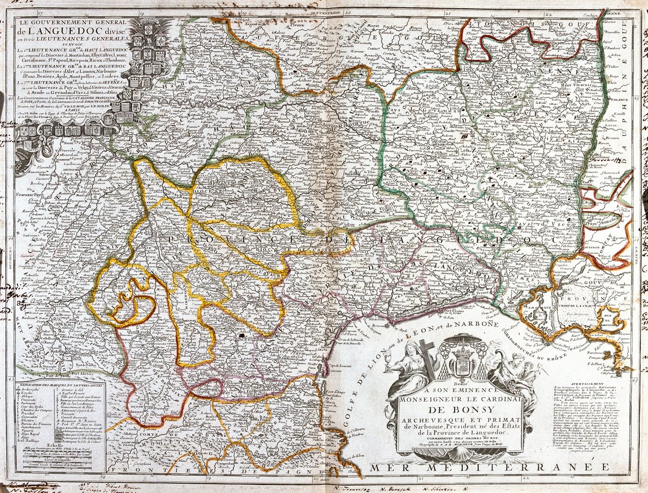 Languedocin kartta (Etelä-Ranska) (kaiverrus tekijältä Jean Baptiste Nolin