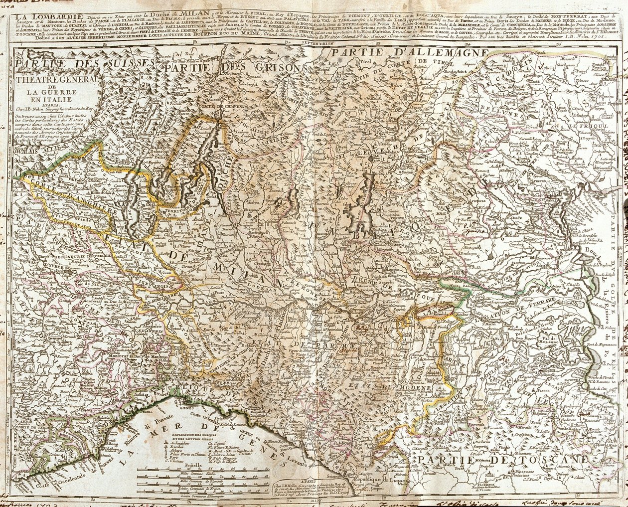 Lombardian kartta (Italia) (kaiverrus tekijältä Jean Baptiste Nolin