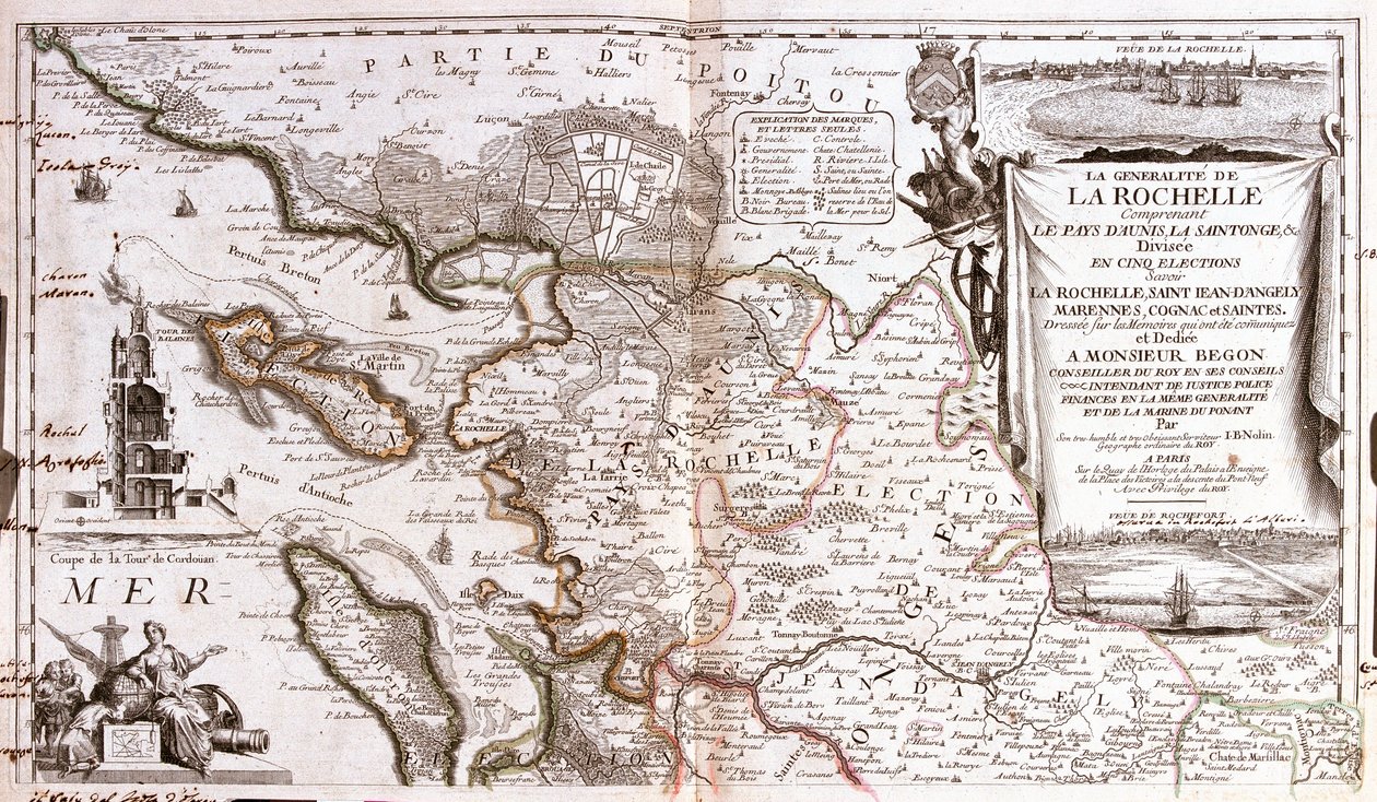 Kartta Poitou Charentesista (Ranska) (kaiverrus tekijältä Jean Baptiste Nolin